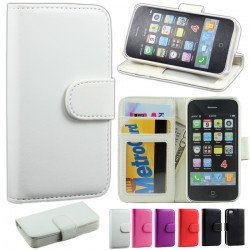 iPhone 4S / 4 Simple Flip Leather Wallet Case (White)